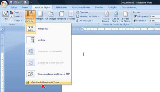 Opções de Direção do Texto