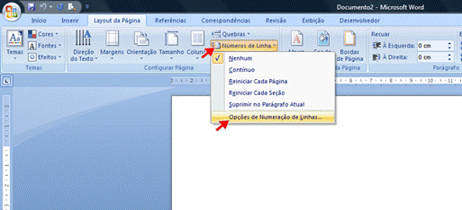 Opções de Numeração de linhas Opções de Numeração de linhas