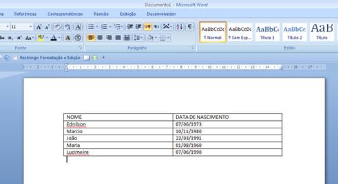 Tabela no Word Tabela no Word