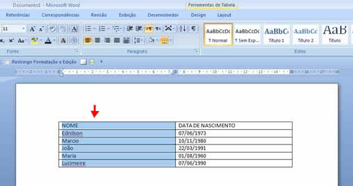 Selecionar tabela Selecionar tabela