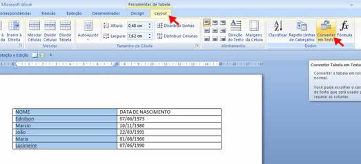 Converter tabela em texto Converter tabela em texto