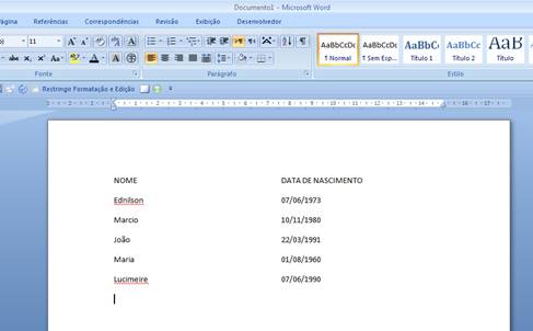 Tabela convertido em texto Tabela convertido em texto