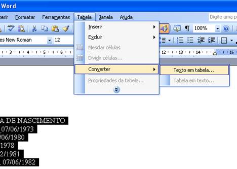 Converter texto em tabela Converter texto em tabela
