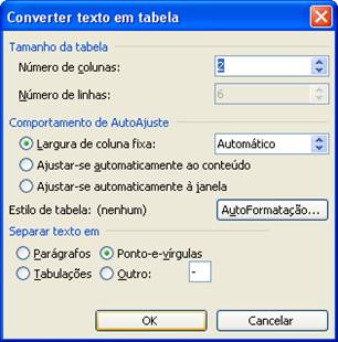 Converter texto em tabela Converter texto em tabela