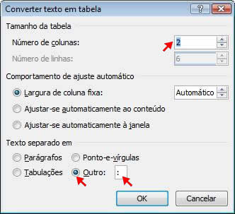 Converter texto em tabela