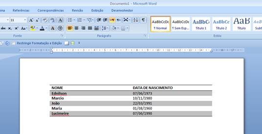 Texto convertido em tabela Texto convertido em tabela