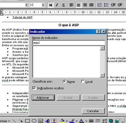 Inserir Indicador Inserir Indicador