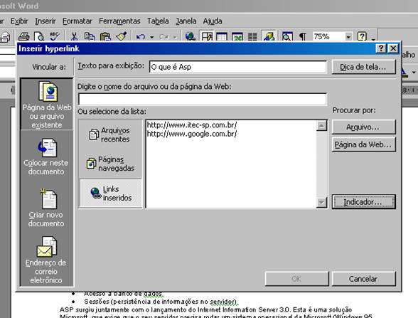 Inserir Hiperlink Inserir Hiperlink