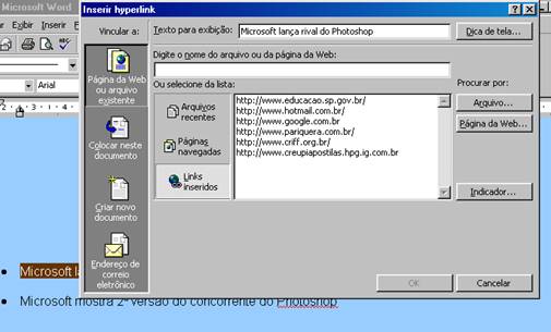 Inserir Hiperlink Inserir Hiperlink