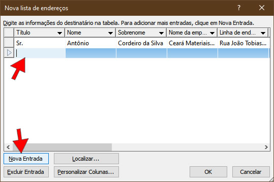 Nova entrada de dados Nova entrada de dados