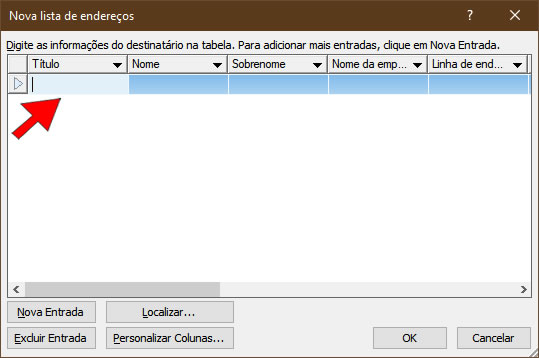 Nova lista de endereços Nova lista de endereços