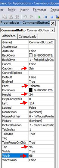 Propriedades do botão de comando