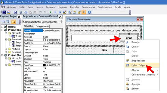 Exibir código do Botão de Comando