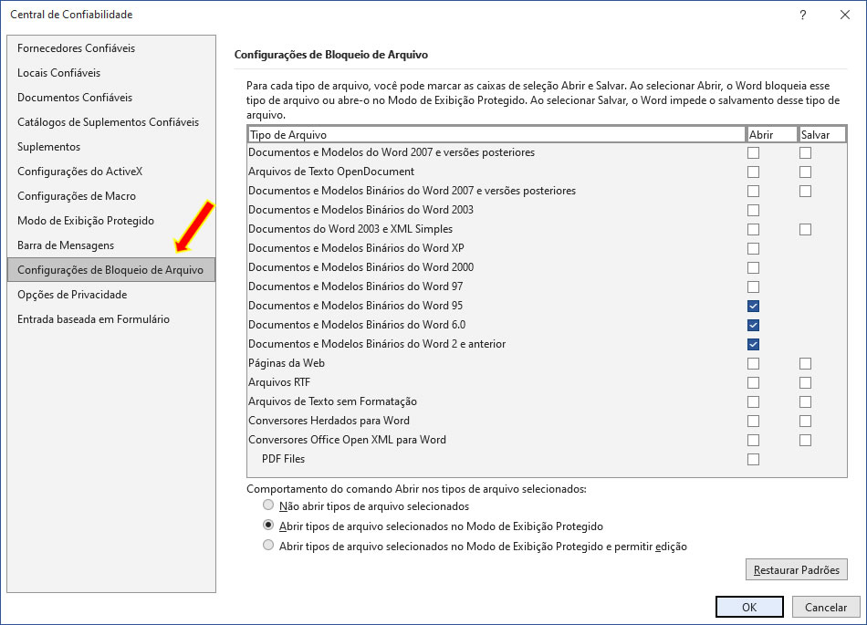 Configurações de Bloqueio de Arquivo Configurações de Bloqueio de Arquivo