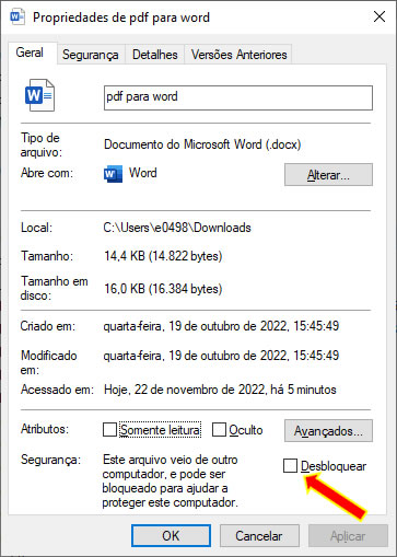 desbloquear arquivo word