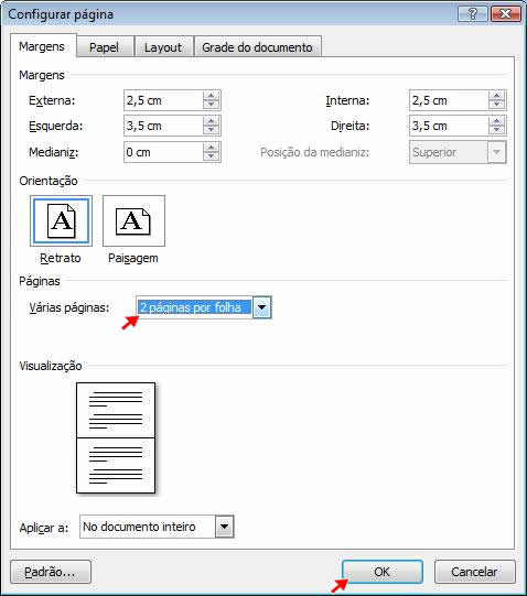 Duas páginas por folha