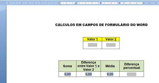 Cálculos em formulário Cálculos em formulário