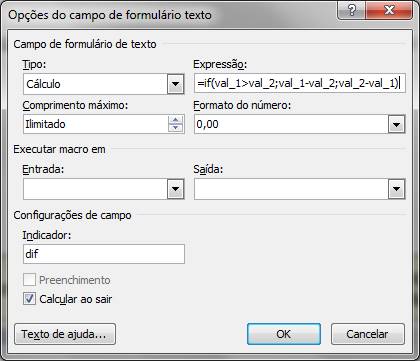 Opções do Campo de formulário texto Opções do Campo de formulário texto