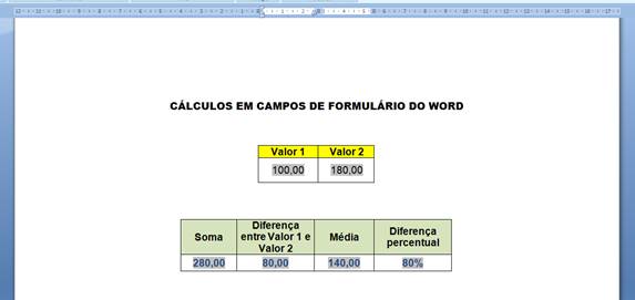 Cálculos em formulário Cálculos em formulário