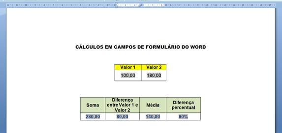 Cálculos em formulário