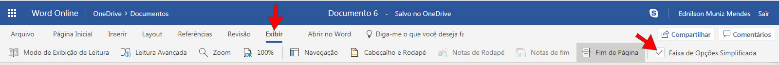 Desabilitar a Faixa de Opções Simplificada no Word Online Desabilitar a Faixa de Opções Simplificada no Word Online