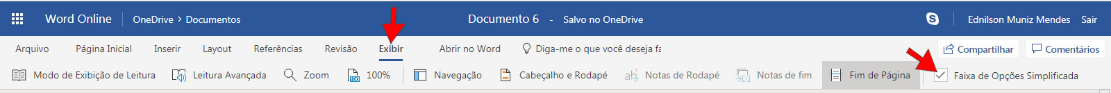 Desabilitar a Faixa de Opes Simplificada no Word Online