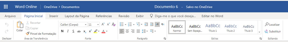 Faixa de Opções Normal no Word Online Faixa de Opções Normal no Word Online