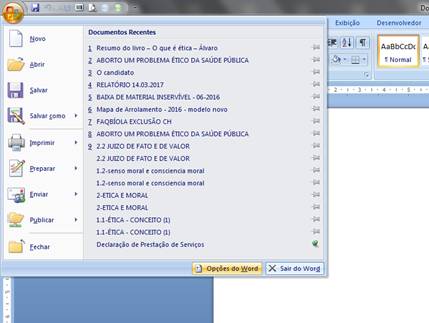 Opções do Word