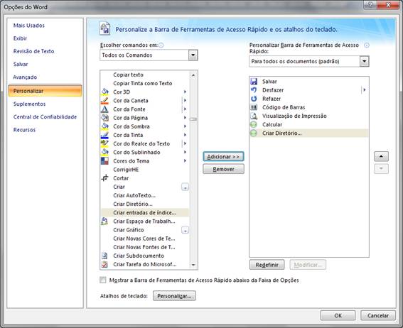 Fechar Opções do Word Fechar Opções do Word