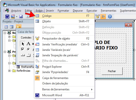 Exibir a Janela de Código Exibir a Janela de Código