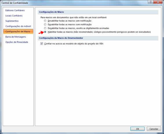 Configurações de Macro Configurações de Macro