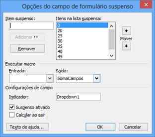Opções do campo de formulário suspenso Opções do campo de formulário suspenso