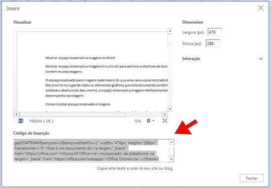copiar cdigo html no Word Online