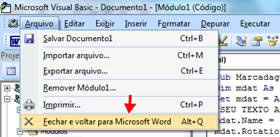 Fechar e voltar para o Microsoft Word Fechar e voltar para o Microsoft Word