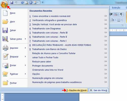 Opções do Word