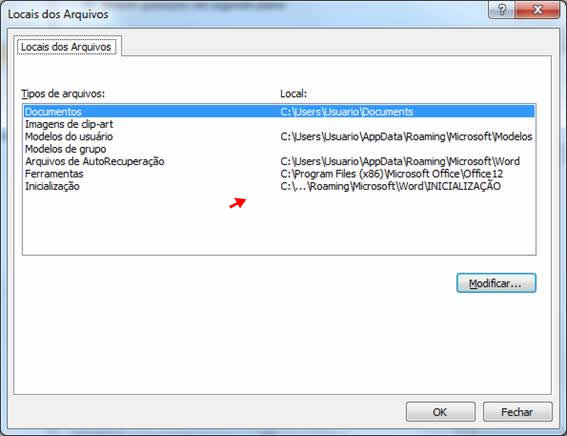 Locais dos Arquivos no Word 2007