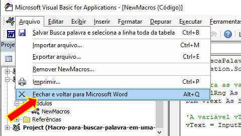 Fechar o Visual Basic e voltar ao Word