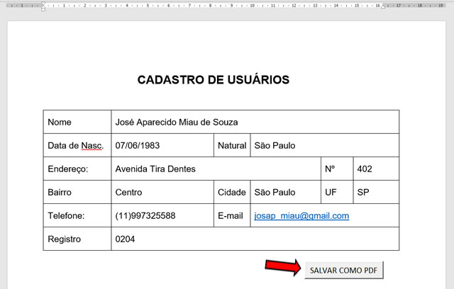 Formul´rio de Cadstro Formulário de Cadastro