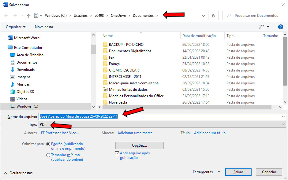 Caixa de diálogo Salvar Como Caixa de diálogo Salvar Como