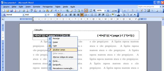 Atualizar campo Atualizar campo