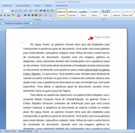 Numeração de Páginas X e Y Numeração de Páginas X de Y