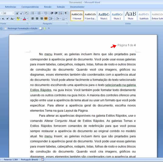 Numeração de Páginas X e Y Numeração de Páginas X de Y