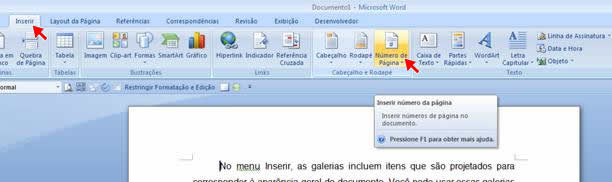 Número de páginas no Word 2007