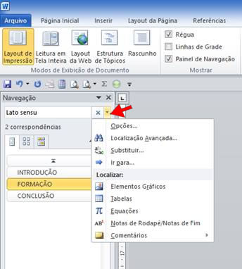 Opções de Buscas no Painel de Navegação Opções de Buscas no Painel de Navegação