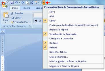 Personalizar Barra de Ferramentas de Acesso Rápido Personalizar Barra de Ferramentas de Acesso Rápido