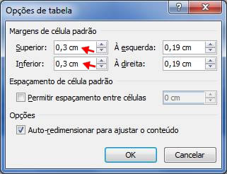 Opções de tabela Opções de tabela