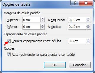 Opções de tabela Opções de tabela