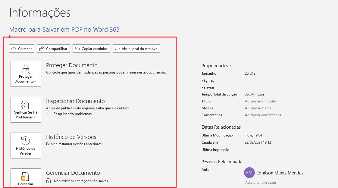 Propriedades do Documento do Word