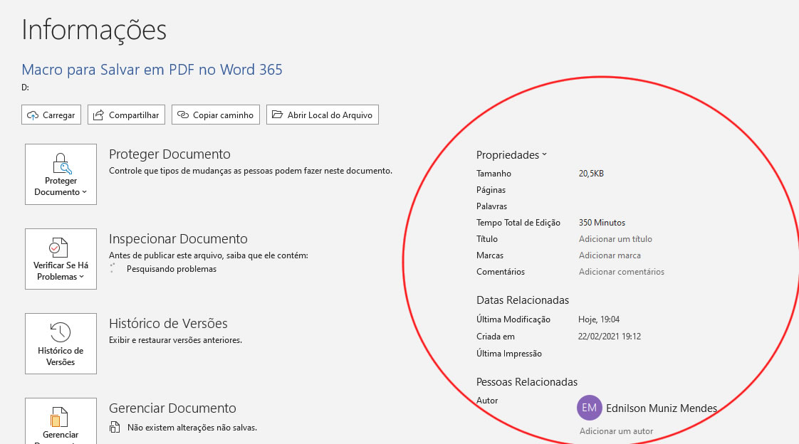 Propriedades do documento Propriedades do documento