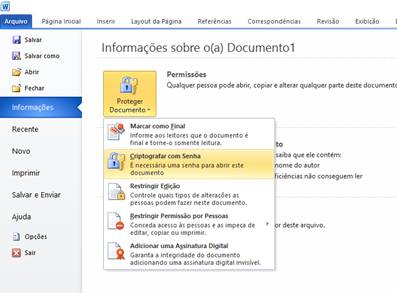 Proteção de documentos no Word 2010 Proteção de documentos no Word 2010